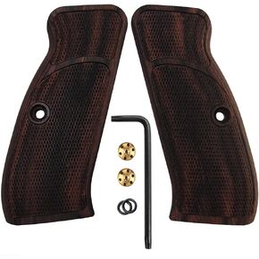 Cool Hand Wood Grips for CZ 75 Full Size, SP-01, 75B BD, Gun Grips Screws Included, Checker Diamond Cut Texture, Brown