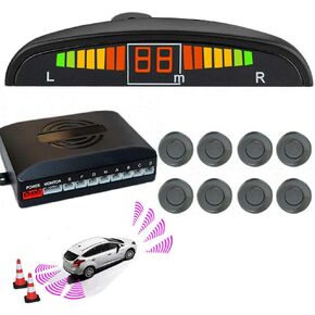 Car Reverse Parking Radar System 8 Reversing Sensors Kit with Front and Rear Alarm Buzzer Reminder LED Display Safe Driving Gray Car Parking Sensor (Black)