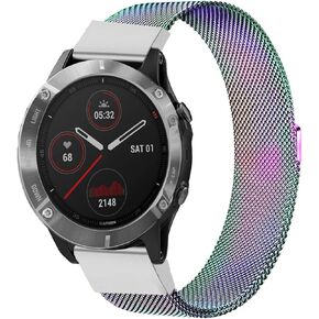 Fenix 7X/Fenix 6X Pro/Fenix 6X Sapphire Solar Watch Bands, 26mm Quick Easy Fit Mesh Metal Stainless Steel Replacement Strap Women Men for Garmin Fenix 5X/5X Plus/3/3 HR/Descent MK2i, Colorful