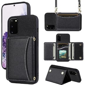 Phone Case for Samsung Galaxy S20 5G 6.2inch Wallet Cover with Crossbody Shoulder Strap and Leather Credit Card Holder Pocket Slim Stand Cell Accessories S 20 20S UW S2O G5 Women Girls Red