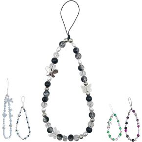 Meefisher Black Butterfly Beaded Phone Charm Cute Butterfly Charms Y2K Cell Phone Lanyard Strap Handmade Acrylic Flower Wrist Beads Chain Sweet Gifts for Women