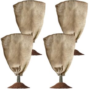 4 Pack 24" × 40" Burlap Winter Plant Cover Bags - Plant Covers Frost Protector with Drawstring Plant Covers Freeze Protection Frost Blankets Shrub Jacket，Freeze Blanket for Outdoor Plants Fruit Tree