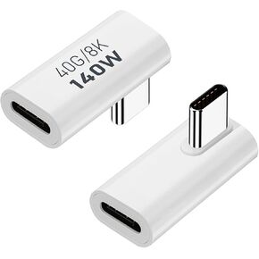 AreMe 2 Pack USB C Male to Female Adapter, 90 Degree Right Angle Type C Extender Support 140W, 40Gbps, 8K@60Hz for Thunderbolt 4/3, MacBook Pro/Air, Laptop, Phones and More Type C Devices (White)