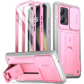 Poetic Revolution Case for Motorola Moto Edge 2024 [Not for 2023 Version], [Slide Camera Cover], Full-Body Military Grade Rugged Shockproof Cover with Kickstand and Built-in-Screen Protector, Black