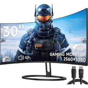 30-inch Curved Gaming Monitor 21:9 Ultrawide WFHD(2560x1080), up to 200Hz, 1ms, FreeSync Premium, 1800R, Eye Care, 100% sRGB PC Screen with HDMI(2.1)x 2 & DisplayPort x 2, Build-in Speakers,Wall Mount