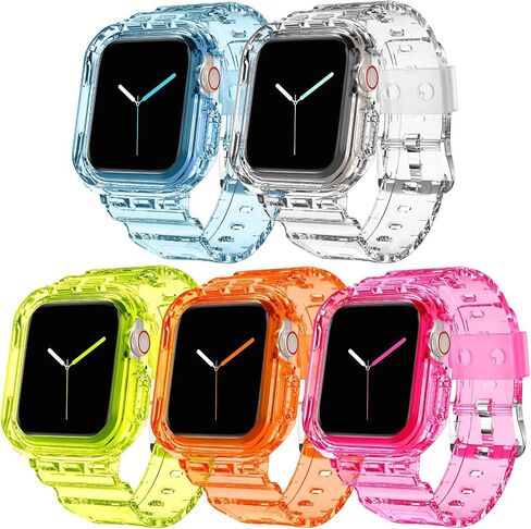 DABAOZA 5 Packs Compatible for Clear Apple Watch Band 46mm 45mm 44mm 42mm 41mm 40mm 38mm 49mm, Jelly Crystal Women Men Watch TPU Strap for iWatch Series 10 9 8 7 6 / SE 5 4 3 2 1 Ultra in Kuwait