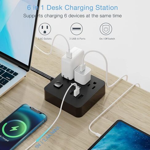 شريط طاقة مسطح، سلك تمديد رفيع للغاية من TESSAN مع 3 شاحن حائط USB، محطة شحن مكتبية رفيعة بطول 5 أقدام مدمجة لسفينة الرحلات البحرية، السفر، المنزل، المكتب، أساسيات غرفة النوم، أسود in Saudi Arabia