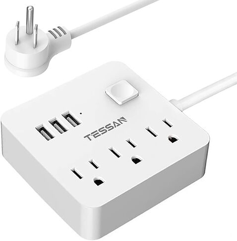 شريط طاقة مسطح، سلك تمديد رفيع للغاية من TESSAN مع 3 شاحن حائط USB، محطة شحن مكتبية رفيعة بطول 5 أقدام مدمجة لسفينة الرحلات البحرية، السفر، المنزل، المكتب، أساسيات غرفة النوم، أسود in Saudi Arabia