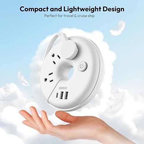 Travel Power Strip with USB Ports, NTONPOWER Cruise Approved Power Strip with 3 Outlet 3 USB, 5 ft Extension Cord with USB Ports, Compact for Indoor Home Office Dorm Room Cruise Essentials, White in Kuwait