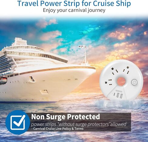 Travel Power Strip with USB Ports, NTONPOWER Cruise Approved Power Strip with 3 Outlet 3 USB, 5 ft Extension Cord with USB Ports, Compact for Indoor Home Office Dorm Room Cruise Essentials, White in Kuwait