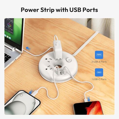 Travel Power Strip with USB Ports, NTONPOWER Cruise Approved Power Strip with 3 Outlet 3 USB, 5 ft Extension Cord with USB Ports, Compact for Indoor Home Office Dorm Room Cruise Essentials, White in Kuwait
