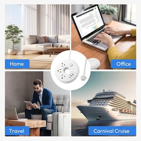 Travel Power Strip with USB Ports, NTONPOWER Cruise Approved Power Strip with 3 Outlet 3 USB, 5 ft Extension Cord with USB Ports, Compact for Indoor Home Office Dorm Room Cruise Essentials, White in Kuwait