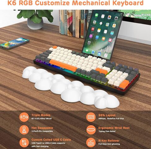 Wireless Mechanical Keyboard,2.4G/USB-C/Bluetooth Gaming Keyboard Hot Swappable,Efficient Numeric Pad,Keyboard Wrist Rest,Clicky Blue Switches,96% 100 Keys 4000mAh RGB Wired Keyboard for PC Mac iPad in Saudi Arabia