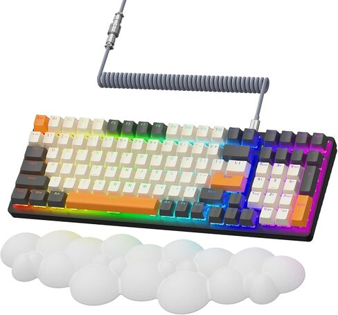 Wireless Mechanical Keyboard,2.4G/USB-C/Bluetooth Gaming Keyboard Hot Swappable,Efficient Numeric Pad,Keyboard Wrist Rest,Clicky Blue Switches,96% 100 Keys 4000mAh RGB Wired Keyboard for PC Mac iPad in Saudi Arabia