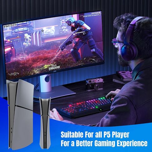 PEYANZ Faceplate for PS5 Slim (Digital Edition), Cover Plate, ABS Shell, Anti-Scratch Skin, Dustproof, with Extra 2 Controller Silicone Covers (Grey) in Kuwait