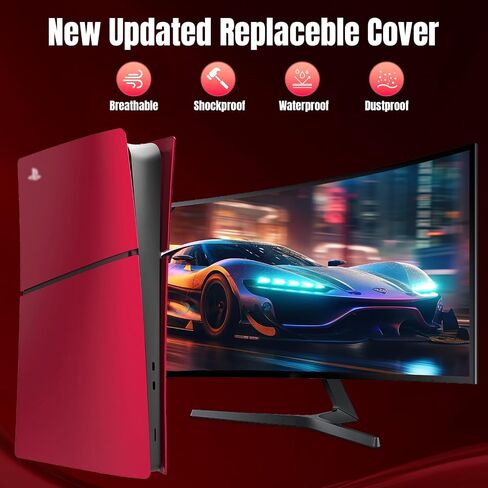 PEYANZ Faceplate for PS5 Slim (Digital Edition), Cover Plate, ABS Shell, Anti-Scratch Skin, Dustproof, with Extra 2 Controller Silicone Covers (Grey) in Kuwait