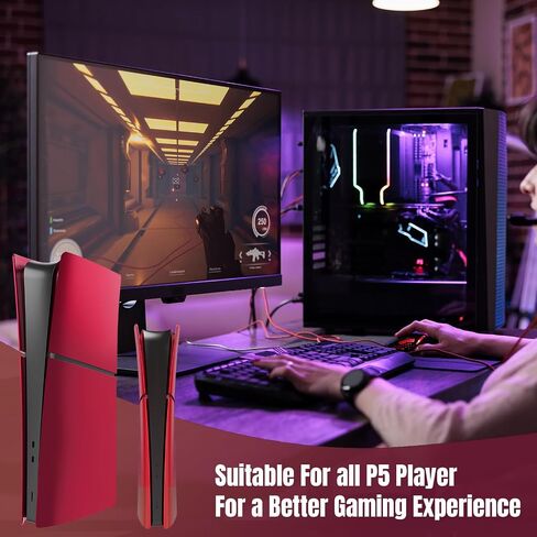 PEYANZ Faceplate for PS5 Slim (Digital Edition), Cover Plate, ABS Shell, Anti-Scratch Skin, Dustproof, with Extra 2 Controller Silicone Covers (Grey) in Kuwait