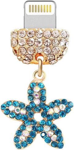 ELISE & FONDA CP371 منفذ شحن USB كريستال مضاد للغبار قابس هاتف Little Starfish لهاتف iPhone 13/12/11/ XS MAX/XR/X/8 Plus/7/6S/8/SE iPad iPod (أزرق) in Kuwait