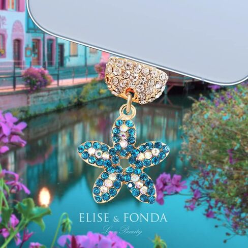 ELISE & FONDA CP371 منفذ شحن USB كريستال مضاد للغبار قابس هاتف Little Starfish لهاتف iPhone 13/12/11/ XS MAX/XR/X/8 Plus/7/6S/8/SE iPad iPod (أزرق) in Kuwait