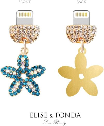 ELISE & FONDA CP371 منفذ شحن USB كريستال مضاد للغبار قابس هاتف Little Starfish لهاتف iPhone 13/12/11/ XS MAX/XR/X/8 Plus/7/6S/8/SE iPad iPod (أزرق) in Kuwait