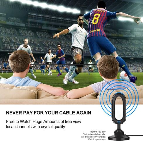 TV Antenna Digital HDTV Antenna 360° Reception Strong Magnetic Metal Base Indoor Tv Antenna Support 8K 4K 1080p All Older and Smart TV's in Saudi Arabia