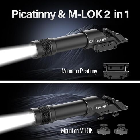 Solofish Aluminum Picatinny/Mlok Flashlight with Pressure Pad Switch for Rifle, 1450lm Weapon Light with Strobe/Momentary, Replaceable Batteries in Kuwait