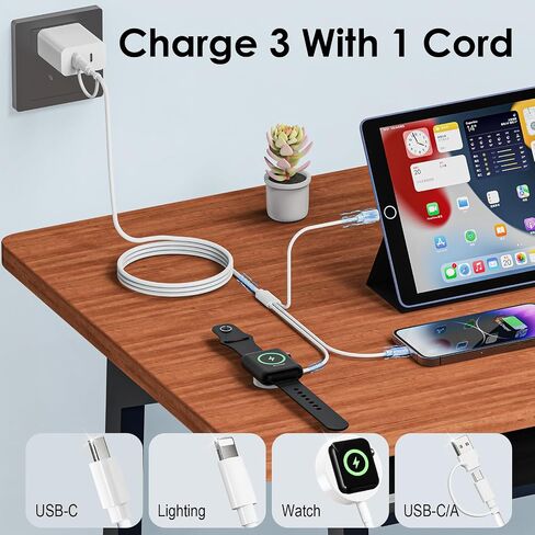 Multi Charging Cable 3 in 2 for iWatch Charger USB C/A Travel Essentials Fast Charging Compatible with iWatch Series 10 /Ultra/SE/9/8/7/6/5/4/3/2/1 & iPhone 16/15/14/13/SE/Galaxy S24 [4FT] in Saudi Arabia