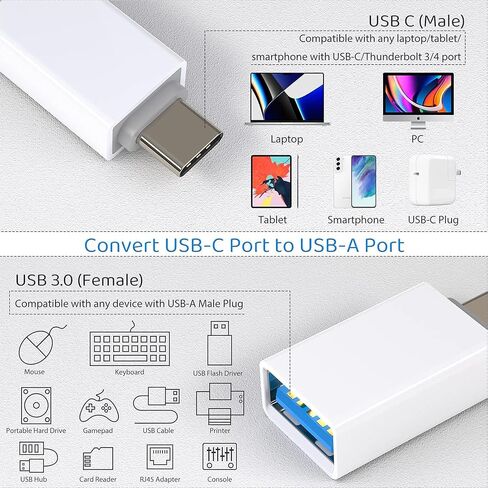 محول AWINLI 6 عبوات، محول USB3.0 إلى USB C OTG، قطعتان من النوع C أنثى إلى iPhone ذكر متوافق مع iPhone 15 14 13 Plus Pro Max، Samsung Galaxy S24، كمبيوتر محمول in Kuwait