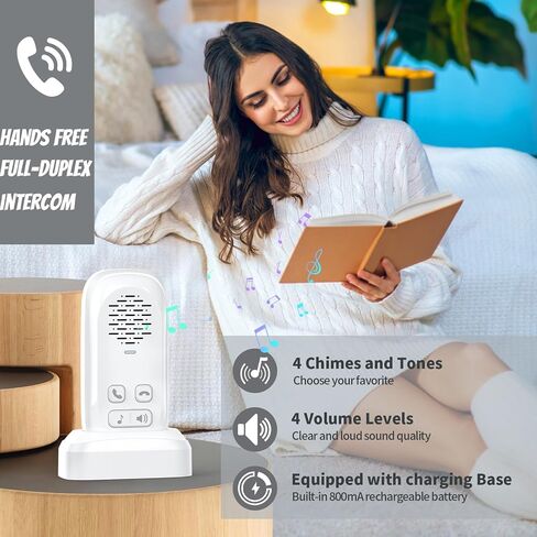 Wireless Intercom Doorbell,1000ft Range Doorbells for Home,Intercom 4 Volume Levels,Rechargeable Battery,Waterproof,Two-Way Communication System for Home Classroom (White) in Saudi Arabia