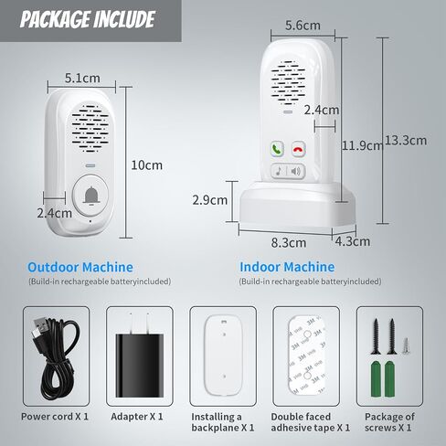 Wireless Intercom Doorbell,1000ft Range Doorbells for Home,Intercom 4 Volume Levels,Rechargeable Battery,Waterproof,Two-Way Communication System for Home Classroom (White) in Saudi Arabia