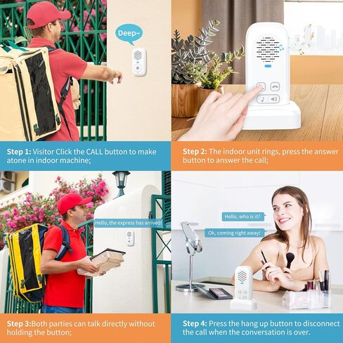 Wireless Intercom Doorbell,1000ft Range Doorbells for Home,Intercom 4 Volume Levels,Rechargeable Battery,Waterproof,Two-Way Communication System for Home Classroom (White) in Saudi Arabia