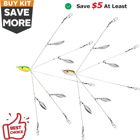 Goture Alabama Umbrella Rig Fishing Rigs for Bass Striper Fishing 5 Arms Alabama Rig Swimbaits with 4/8/12 Willow Blades Fishing Umbrella for Trout Perch Walleye Freshwater/Saltwater in Saudi Arabia