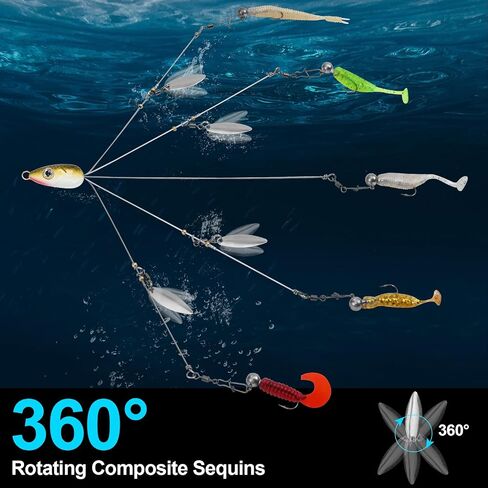 Goture Alabama Umbrella Rig Fishing Rigs for Bass Striper Fishing 5 Arms Alabama Rig Swimbaits with 4/8/12 Willow Blades Fishing Umbrella for Trout Perch Walleye Freshwater/Saltwater in Saudi Arabia