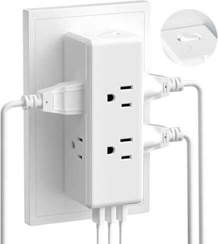 موسع ذو 6 منافذ مع مفتاح و3 منافذ USB (شحن سريع 3.1 أمبير) - واقي من زيادة التيار متباعد على نطاق واسع لمساكن الطلبة الجامعيين والسفر واستخدام المنزل/المكتب in Kuwait