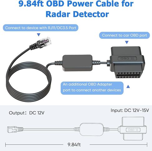 كابل كاشف الرادار obd، كابل شاحن كاشف الرادار obdii، محول كاشف الرادار، سلك الطاقة obdii المتوافق مع Escort max 360 passport unide r1/r3beltronics radenso xp وما إلى ذلك كاشف الرادار-rj11 in Kuwait