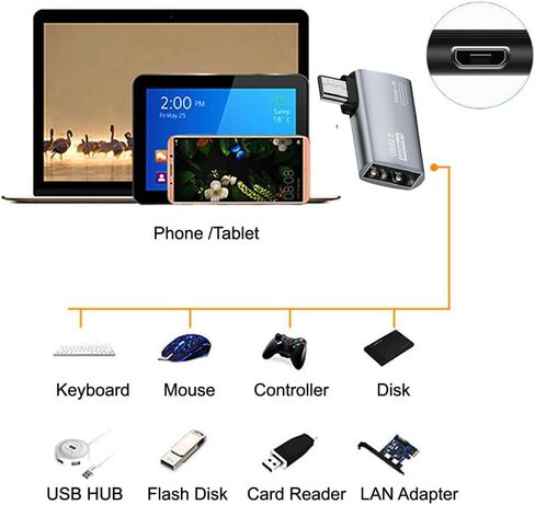 cablecc Micro USB 2.0 to USB Standard Type-A Female OTG Host Adapter Left Angled 90 Degree with Micro USB Power for Phone Tablet in Kuwait