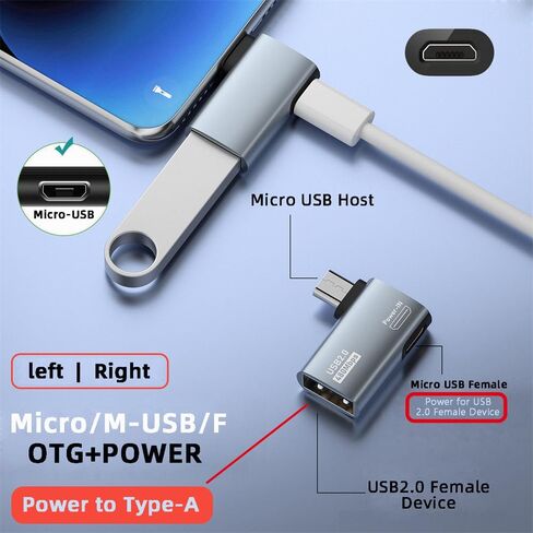 cablecc Micro USB 2.0 to USB Standard Type-A Female OTG Host Adapter Left Angled 90 Degree with Micro USB Power for Phone Tablet in Kuwait