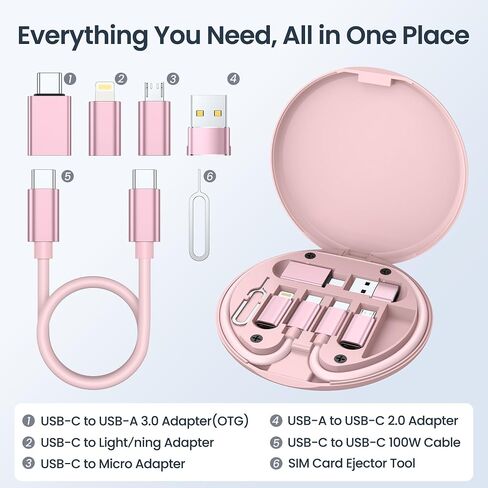 طقم محول شحن USB Elebase، محول USB إلى USBC، من النوع C إلى USB 3.0 OTG Light/ning Micro Multi Portable Converter Case مع كابل شاحن 1Ft 100W لهاتف iPhone 16 15 Max Pro، Samsung Galaxy S24 Plus in Saudi Arabia