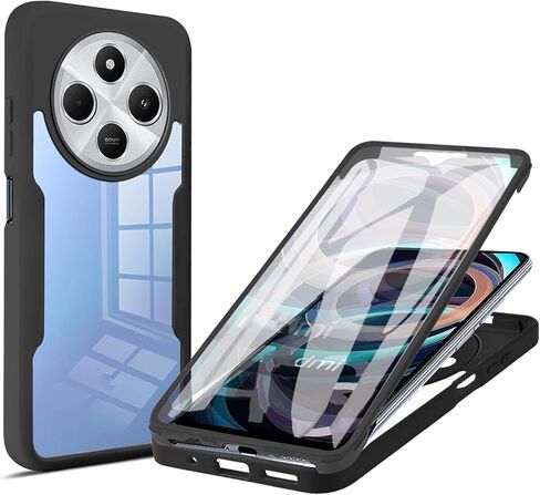 حافظة شاملة 360 درجة لهاتف Xiaomi Redmi 14C 4G، [واقي شاشة مدمج] حافظة هاتف شفافة مقاومة للصدمات والغبار بطبقة مزدوجة لهاتف Xiaomi Redmi 14C QB-أسود in Kuwait