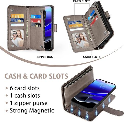 Asuwish Phone Case for Motorola Moto G Stylus 5G 2022 Zipper Wallet Detachable Cell Cover with Tempered Glass Screen Protector Strap Flower Card Holder Slot XT2215-1 XT2215-4 XT2215DL Women Girls Gray in Saudi Arabia