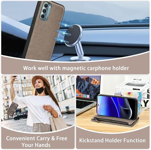 Asuwish Phone Case for Motorola Moto G Stylus 5G 2022 Zipper Wallet Detachable Cell Cover with Tempered Glass Screen Protector Strap Flower Card Holder Slot XT2215-1 XT2215-4 XT2215DL Women Girls Gray in Saudi Arabia