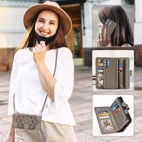 Asuwish Phone Case for Motorola Moto G Stylus 5G 2022 Zipper Wallet Detachable Cell Cover with Tempered Glass Screen Protector Strap Flower Card Holder Slot XT2215-1 XT2215-4 XT2215DL Women Girls Gray in Saudi Arabia