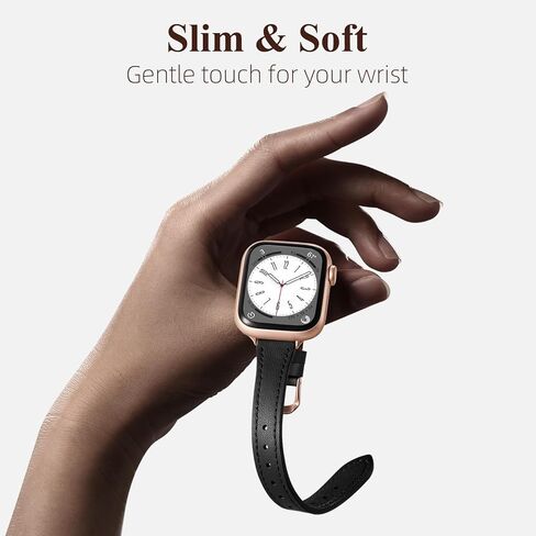 حزام WJK متوافق مع أساور ساعة Apple للنساء 40 مم 41 مم 42 مم 44 مم 45 مم 46 مم 38 مم SE 49 مم، حزام جلدي رفيع متوافق مع أساور iWatch للنساء سلسلة Ultra 2 10 9 8 7 6 5 4 3 2 1 in Kuwait