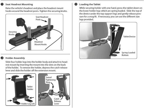حامل وحامل الكمبيوتر اللوحي لمسند رأس مقعد السيارة من Arkon لجهاز Apple iPad Air iPad 4 3 2 iPad Pro Retail باللون الأسود in Kuwait