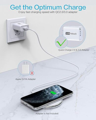 شاحن لاسلكي سريع، لوحة شحن لاسلكية Vebach متوافقة مع IPH 15/14/13/12 Pro Max/12/13/12 Mini/SE/11/11 Pro/XS، Galaxy S20 S10 S9 S8، Note 10 Note 9 إلخ in Saudi Arabia