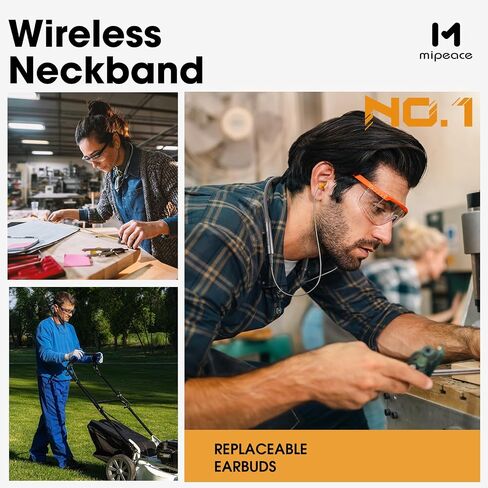 MIPEACE Bluetooth Earplug Headphones, Neckband Ear Protection Work earbuds-29db Noise Reduction Safety Headphones with Replacement Buds,19+Hour Battery for Lawn Mowing DIY(Blue) in Kuwait