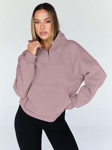 Trendy Queen Womens Half Zip Pullover Sweatshirts Quarter Zip Oversized Hoodies Sweaters Fall Outfits 2023 Y2K Winter Clothes in Kuwait
