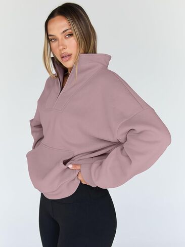 Trendy Queen Womens Half Zip Pullover Sweatshirts Quarter Zip Oversized Hoodies Sweaters Fall Outfits 2023 Y2K Winter Clothes in Kuwait