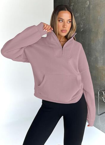 Trendy Queen Womens Half Zip Pullover Sweatshirts Quarter Zip Oversized Hoodies Sweaters Fall Outfits 2023 Y2K Winter Clothes in Kuwait