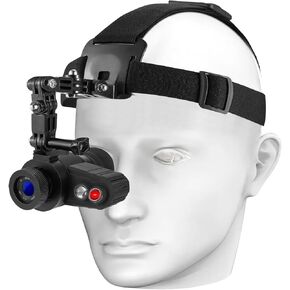 Head-Mounted Night Vision Goggles with Elastic Head Strap, Default 7X Magnification, NVG Visual Distance 350M with Riflescope 1.54 in HD Screen, Rechargeable, for Hunting, Camping Surveillance